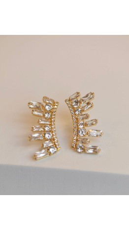 Brincos Earcuff zirconias brancas dourado